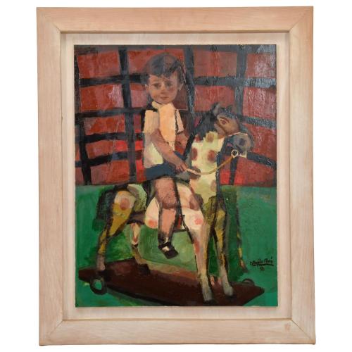 RAMÓN AGUILAR MORÉ (1924-2015). "Niño y caballo de juguete"