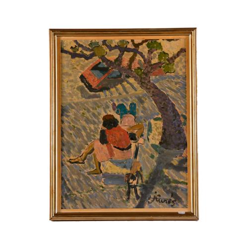 JORDI CURÓS (1930-2017).   "Personajes en un banco".