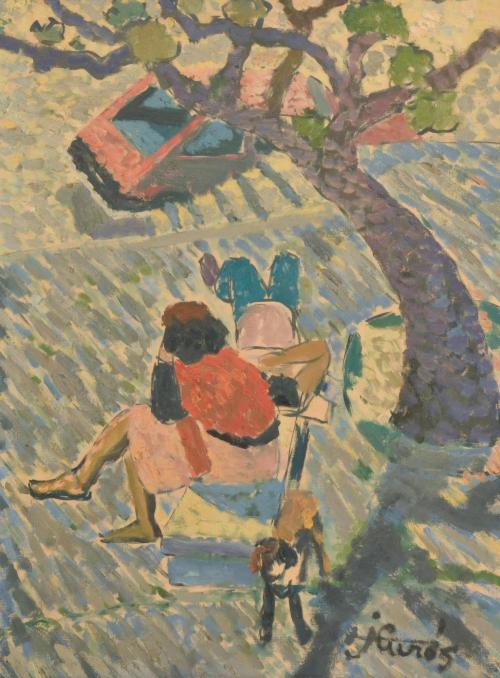 JORDI CURÓS (1930-2017).   "Personajes en un banco".