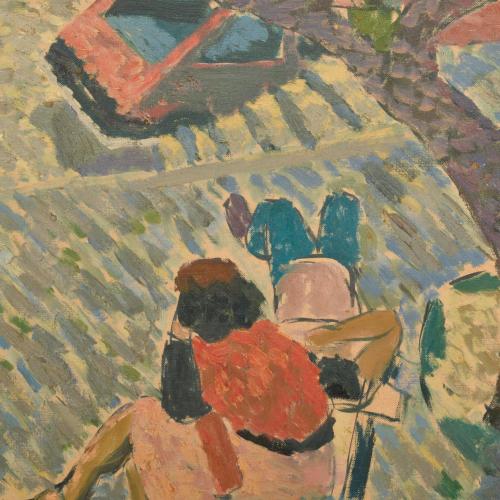 JORDI CURÓS (1930-2017).   "Personajes en un banco".