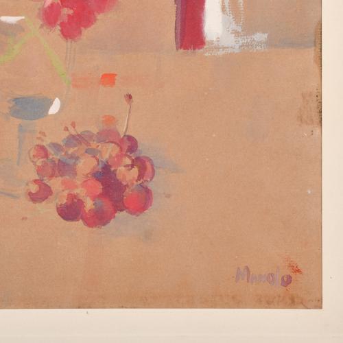 MANOLO HUGUÉ (1872-1945). "Bodegón clavel y uvas".