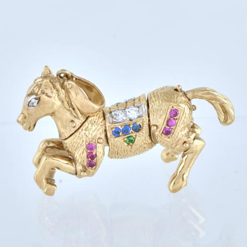 Colgante en forma de caballo articulado con pedrería sintét