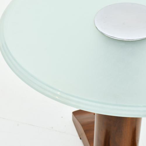 Mesa circular Art Decó con sobre de cristal