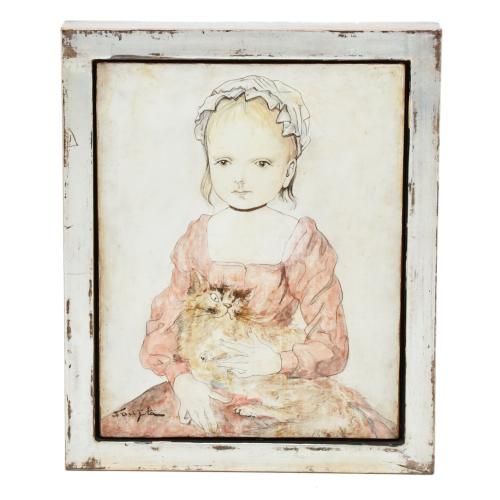 TSUGUHARU FOUJITA (1886-1968).  "Niña con gato", circa 1952.