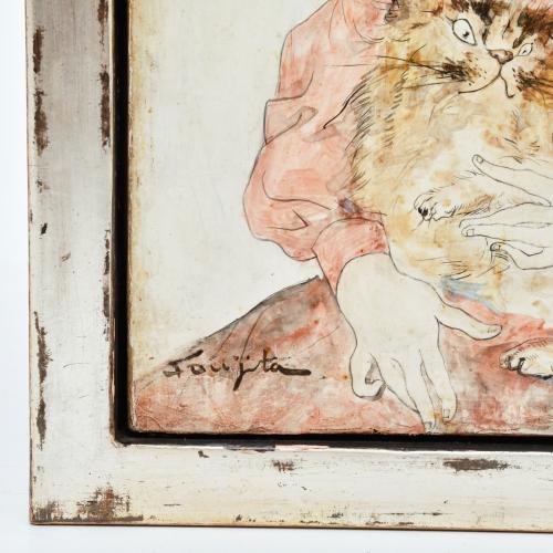 TSUGUHARU FOUJITA (1886-1968).  "Niña con gato", circa 1952.
