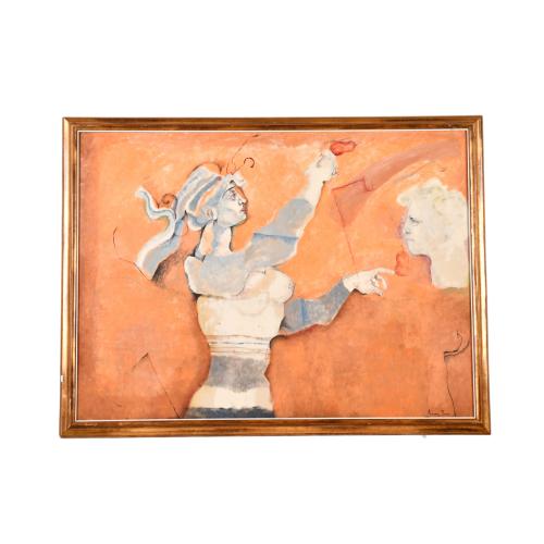 EDUARD ARRANZ BRAVO (1941-2023).  "Mujer, cabeza de hombre, dos peras y fondo naranja", 1967.