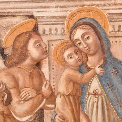 ESCUELA ITALIANA , SIGLO XX. "La Virgen con el niño y angel