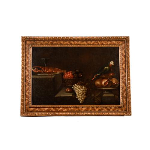 ESCUELA ESPAÑOLA, SIGLO XVIII. "Bodegón con loro".