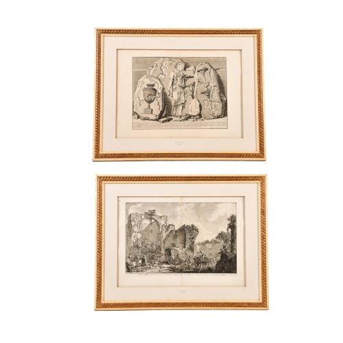 GIOVANNI BATTISTA PIRANESI (1720-1778). Pareja de grabados: "Veduta degli avanzi dele Camere Sepolcrali...""A vaso di color di metallo dipinto..."