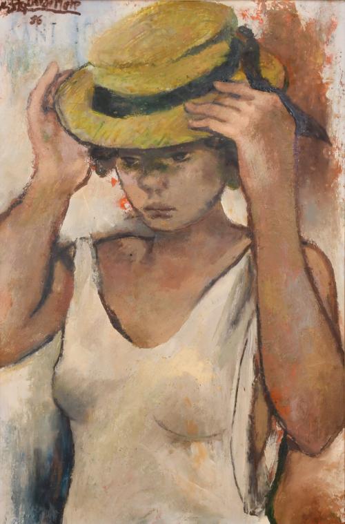 RAMÓN AGUILAR MORÉ (1924-2015). "Retrato joven con sombrero".
