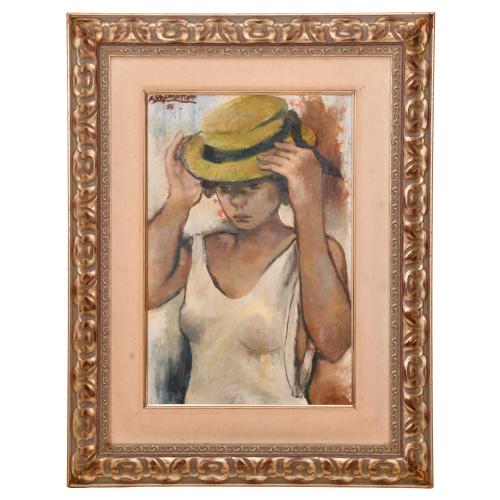 RAMÓN AGUILAR MORÉ (1924-2015). "Retrato joven con sombrero