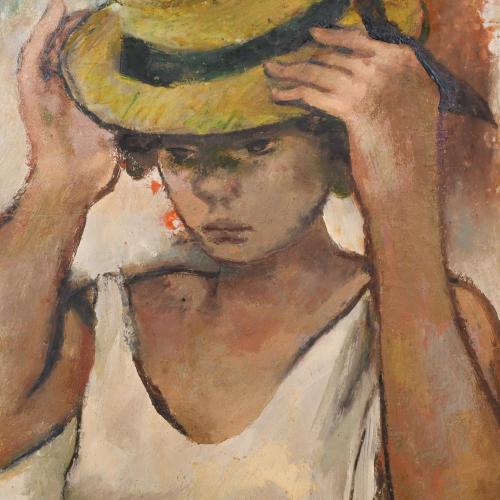 RAMÓN AGUILAR MORÉ (1924-2015). "Retrato joven con sombrero