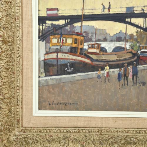 JOSEP VERDAGUER I COMA (1923-2008).  "Barcos y puente".