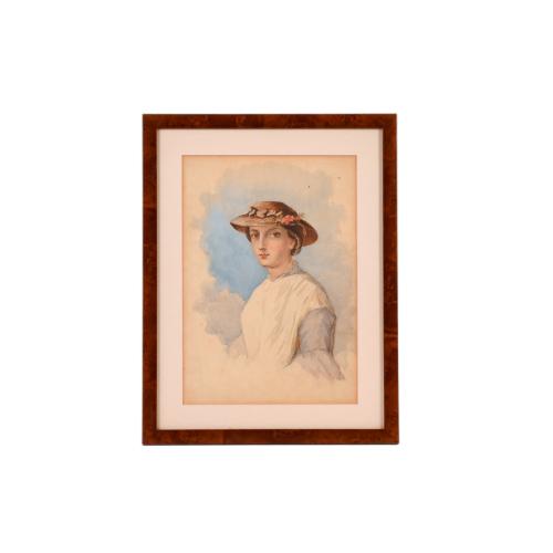 ESCUELA INGLESA, SIGLO XX. "Retrato joven con sombrero".