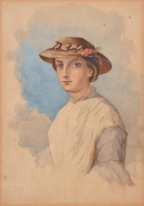 ESCUELA INGLESA, SIGLO XX. "Retrato joven con sombrero".