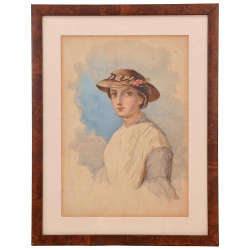 ESCUELA INGLESA, SIGLO XX. "Retrato joven con sombrero".