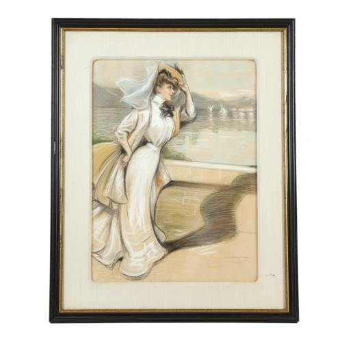 JULES COUPRON (XIX-XX).  "Mujer mirando al mar", 1905.