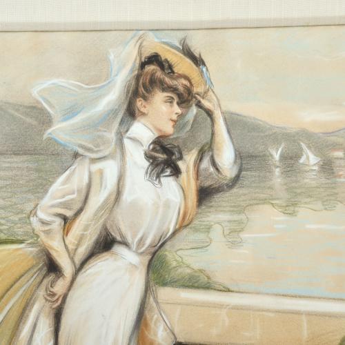 JULES COUPRON (XIX-XX).  "Mujer mirando al mar", 1905.