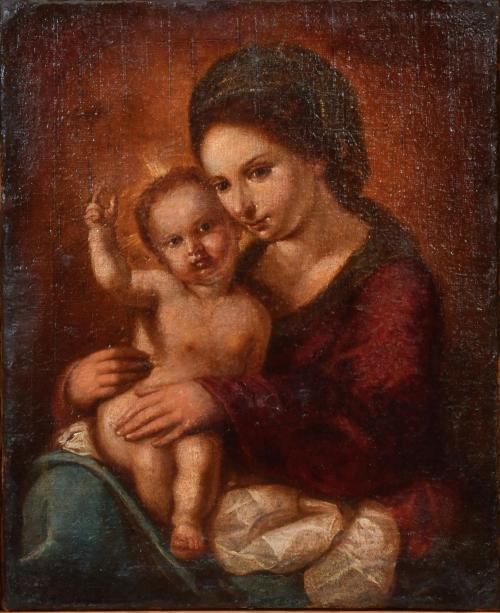 ESCUELA ESPAÑOLA, SIGLO XVIII - XIX. "Virgen con niño".