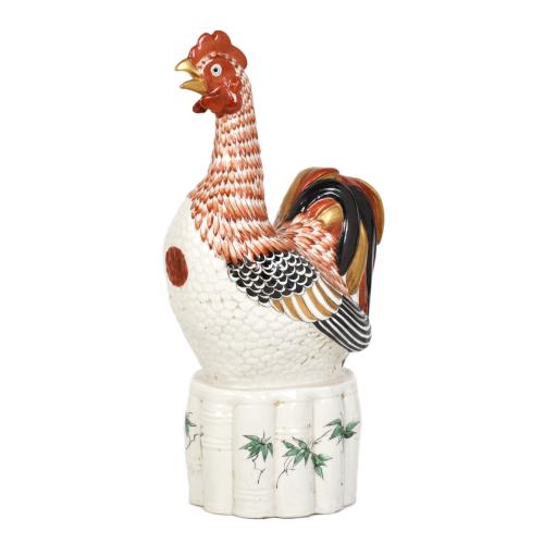 ESCUELA FRANCESA, SIGLO XIX. SIGUIENDO MODELOS DE LA FAMILIA ROSA, gallo sobre pedestal