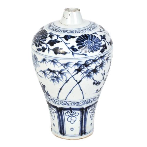 Jarrón Meiping azul y blanco, siglo XX