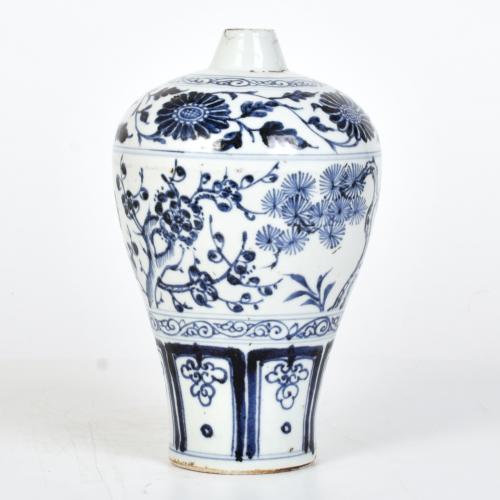Jarrón Meiping azul y blanco, siglo XX