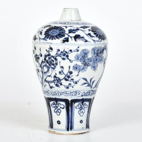 Jarrón Meiping azul y blanco, siglo XX