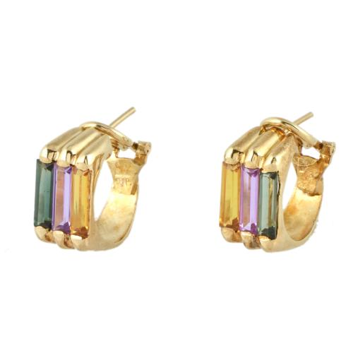 Pendientes anchos tipo años 70 con cuarzos tricolor.