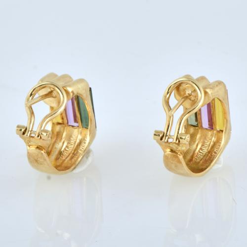 Pendientes anchos tipo años 70 con cuarzos tricolor.