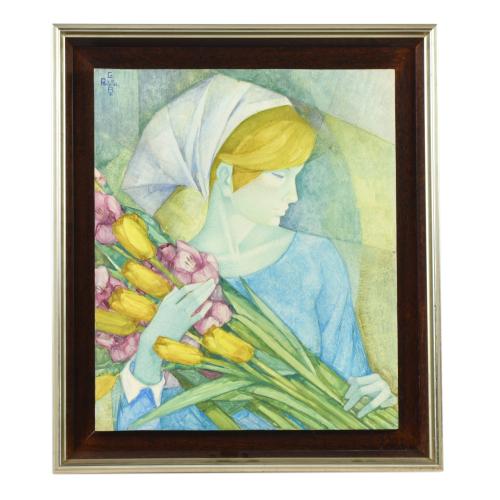 GABRIEL PORTOLÉS (1930).  "Florista con pañuelo lila", 1981.