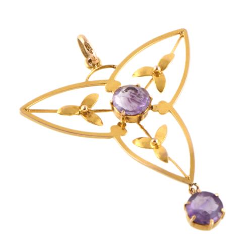 Modernist-style pendant with amethysts.