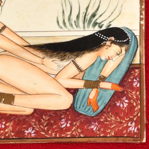 ESCUELA INDIA - PAHARI, PPS. SIGLO XIX.  Ilustración erótic