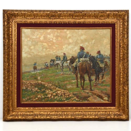 ESCUELA ESPAÑOLA, PPS. SIGLO XX. "Militares a caballo". Sig