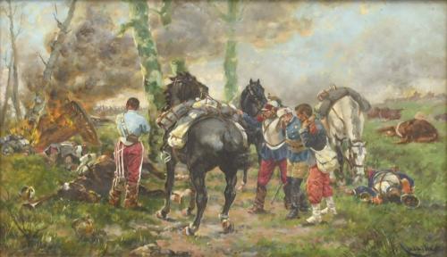 ESCUELA ESPAÑOLA, PPS. SIGLO XX. "Heridos en combate". A partir del original de Josep Cusachs.