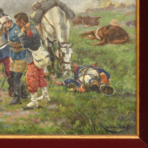 ESCUELA ESPAÑOLA, PPS. SIGLO XX. "Heridos en combate". A pa