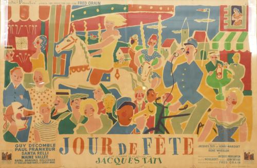 Cartel original para la película "Jour de Fête", 1949. Dirigida por Jacques Tati.
