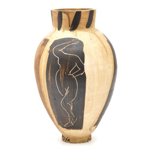 AGUSTÍ PUIG (1957). Painted ceramic vase with incised decoration on the painted layer.
