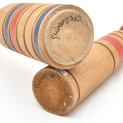 JOSEP GUINOVART (1927-2007). Pair of bowling pins carved, p