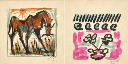 JOSE VILATO RUIZ, ‘FIN’ (1916–1969). ‘Horse’ and ’Still life’, drawn on both sides of the paper.