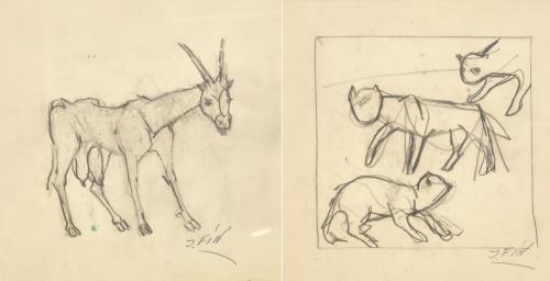 JOSE VILATO RUIZ, "FIN" (1916-1969).  "Cabra" y "Gatos", dibujados por ambas caras del papel. 