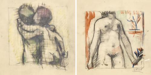 JOSE VILATO RUIZ, "FIN" (1916-1969).  "Niños" y "Desnudo femenino", dibujados por ambas caras del papel. 
