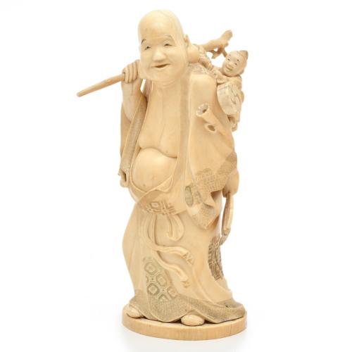 ESCUELA JAPONESA. PERÍODO MEIJI, SIGLO XIX. Hotei con niño.