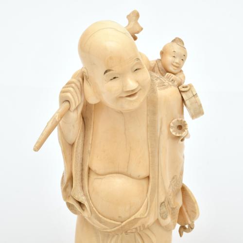 ESCUELA JAPONESA. PERÍODO MEIJI, SIGLO XIX. Hotei con niño.