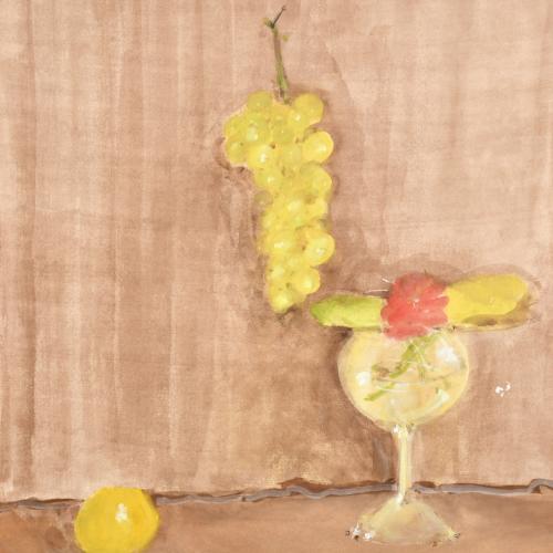 SALVADOR MORENO (1916-1999).  "Bodegón con copa y uvas".