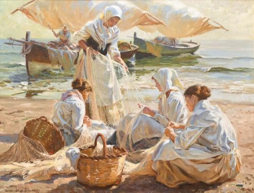 JUAN GONZALEZ ALACREU (1937).  "Arreglando redes".