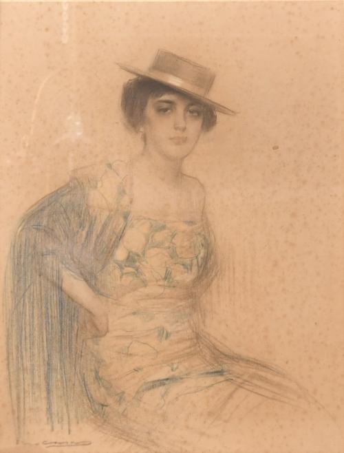 RAMÓN CASAS Y CARBO (1866-1932). "Mujer con mantón y sombrero".