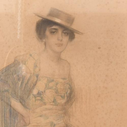 RAMÓN CASAS Y CARBO (1866-1932). "Mujer con mantón y sombre