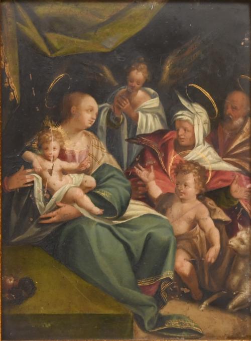 ESCUELA HOLANDESA, SIGLO XVII. "Sagrada Familia con san Juanito y Santa Ana".