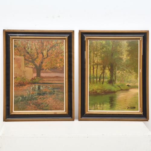 ANTONI ROS I GUELL (1873-1954) Pareja de paisajes "Breda, e