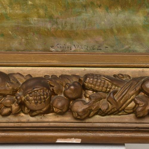 CARLOS VÁZQUEZ (1869-1944) "Estanque con niñas".